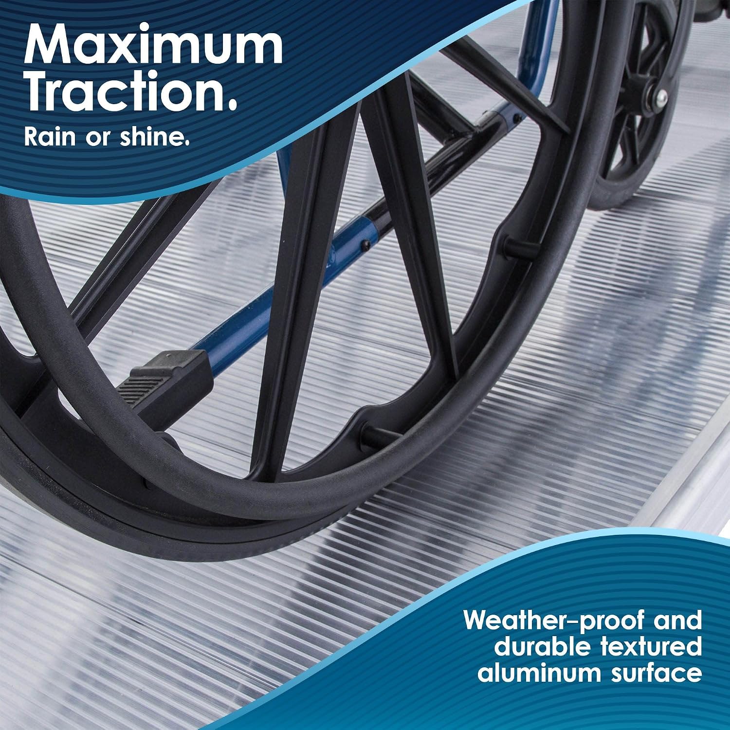 3' Wheelchair Ramp for Home Steps, 850 lb Capacity, Handrails, Non-Slip, Entry Access for Mobility Scooters, Power Chairs, Silver Spring
