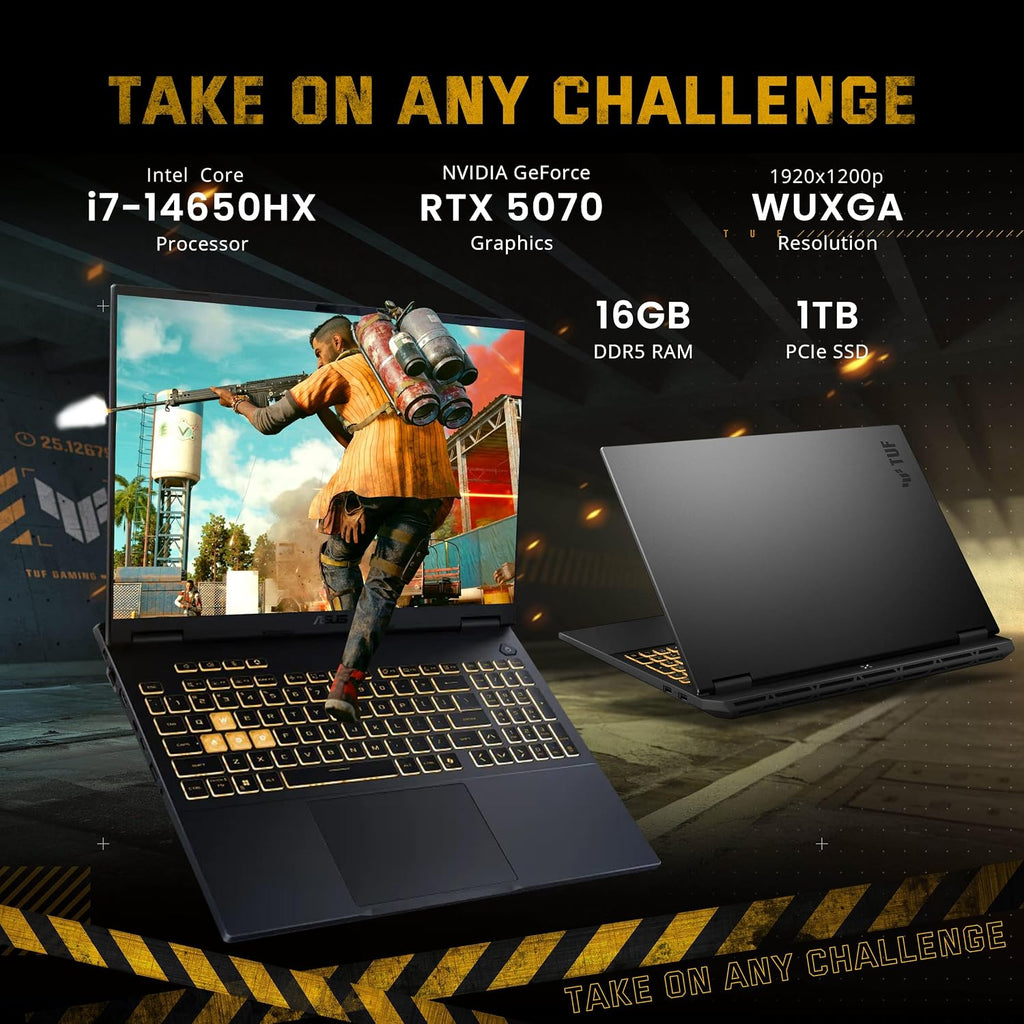 ASUS TUF F16 16' WUXGA 165Hz Gaming Laptop, Intel i7-14650HX, GeForce RTX 5070 8GB GDDR7, 16GB DDR5, 1TB SSD, RGB Backlit Keyboard, FHD IR Camera, Wi-Fi 6E, Win 11 Pro, Gray, 1TB Docking Station Set
