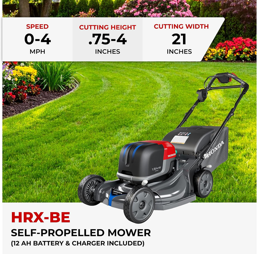 Honda HRX-BE 21-Inch Walk Behind 12 AH Battery Powered Lawn Mower with 2 Battery Bays, Variable Speed Self Propelled Lawn Mower with 2.2 Bushel Capacity, Easy-Off Grass Bag (HRX217YXBEXA6)