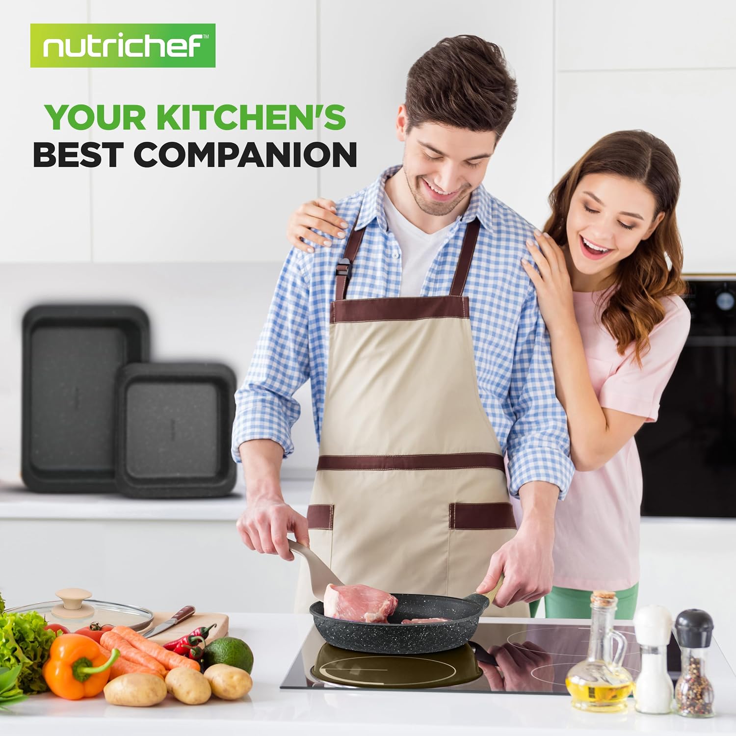 NutriChef 22-Piece Black Marble Non-Stick Cookware and Bakeware Set - Professional Home Kitchen Collection with Multi-Sized Pots, Pans, and Heat-Resistant Tools