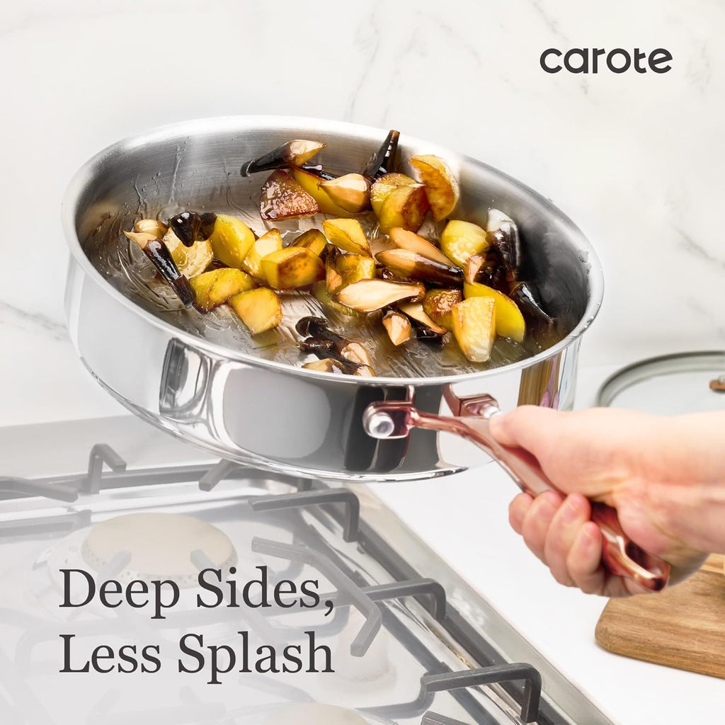 CAROTE 21pcs Tri-Ply Stainless Steel Cookware Set, Pots and Pans Set, Non Toxic Induction Kitchen Cooking Sets, Cookware Collection, Mirror Polish, Gold, Mothers Day Gifts