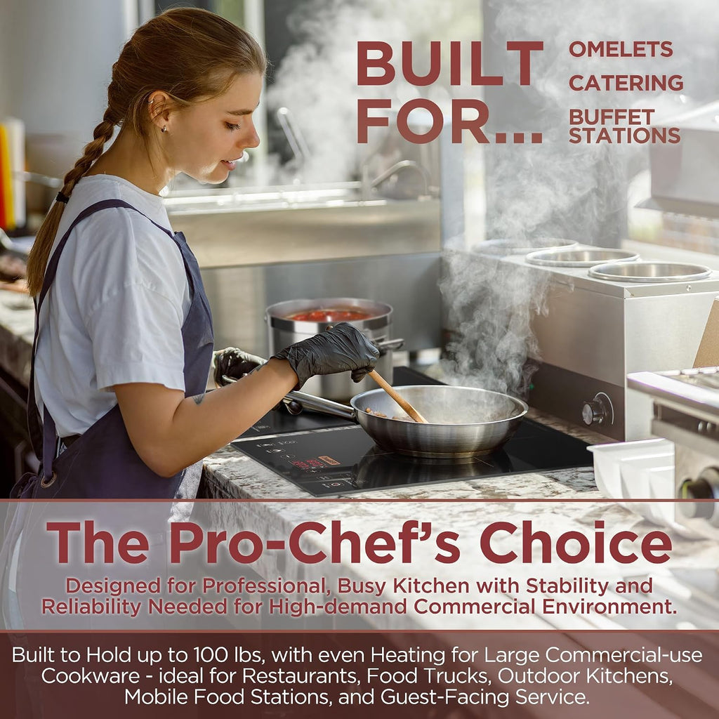ChangBERT Built-in & Countertop Induction Cooktop, NSF-Certified Commercial Grade Single Induction Burner, Large 8' Heating Coil, Low Noise, Precise Temperature Control for Apartments RVs Food Station