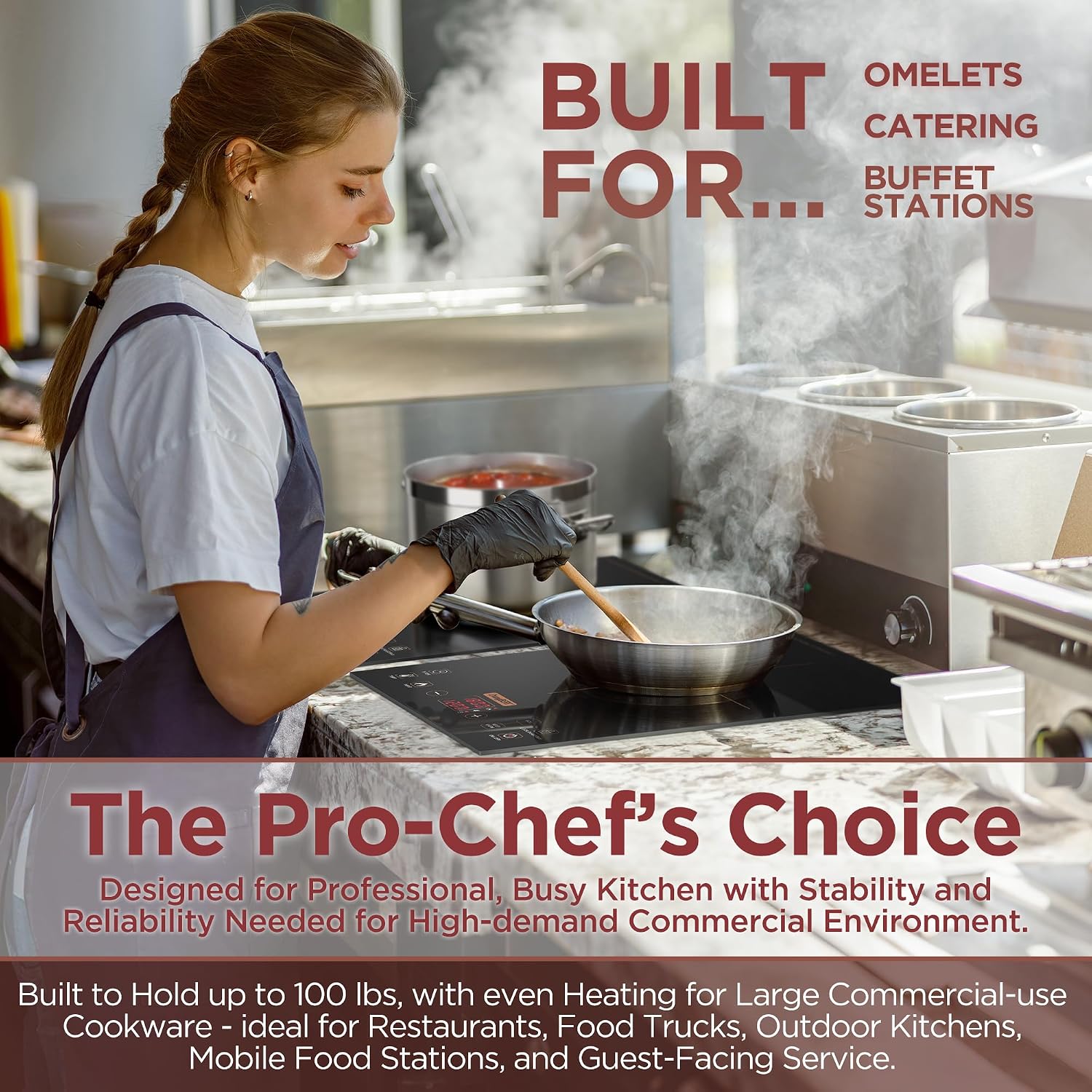 ChangBERT Built-in & Countertop Induction Cooktop, NSF-Certified Commercial Grade Single Induction Burner, Large 8' Heating Coil, Low Noise, Precise Temperature Control for Apartments RVs Food Station