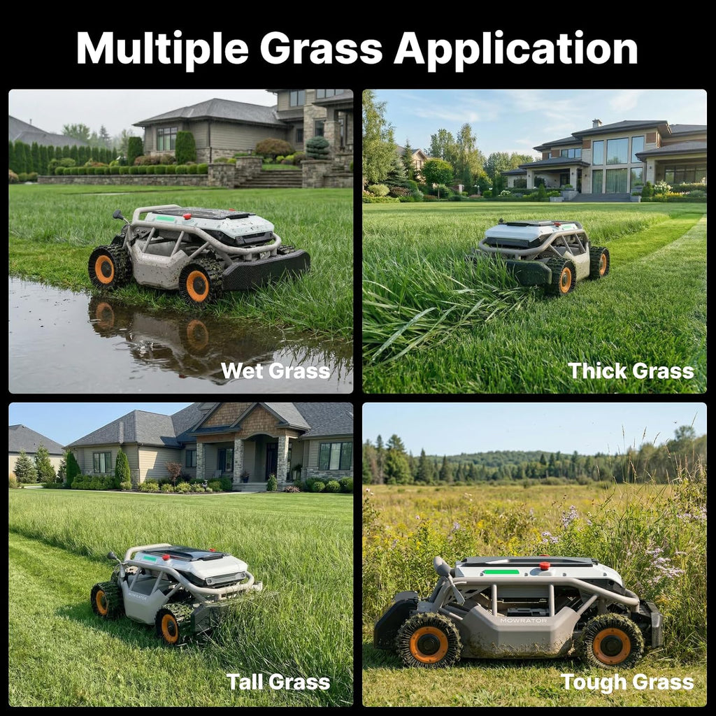 Mowrator S1 4WD 18Ah Remote Control Lawn Mower with Deformable Tires, All-Season Yard Care, 100% (45°) Slope Climbing, with Leaf Shredding Vacuum, 21' Width, 1.5–4.3' Cutting Height, Up to 1.12 Acres