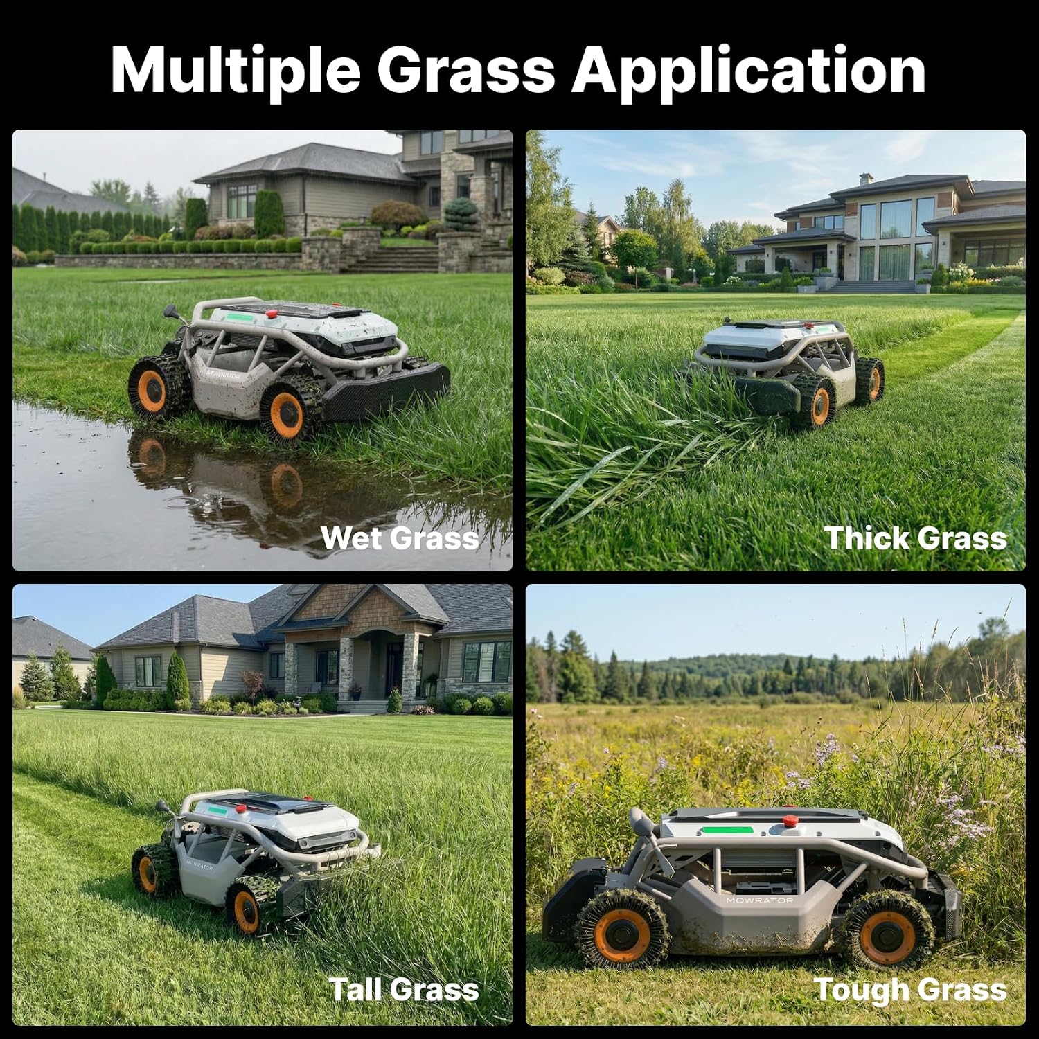 Mowrator S1 4WD 18Ah Remote Control Lawn Mower with Deformable Tires, All-Season Yard Care, 100% (45°) Slope Climbing, with Leaf Shredding Vacuum, 21' Width, 1.5–4.3' Cutting Height, Up to 1.12 Acres