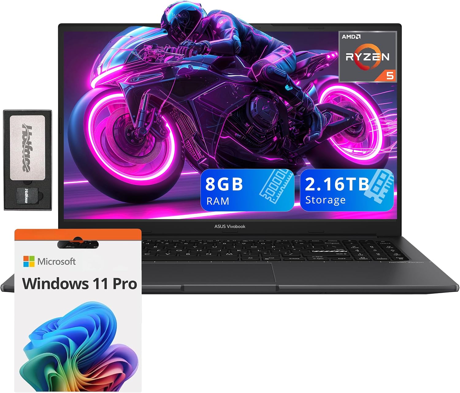 ASUS VivoBook S15 Slim Laptop, 15.6' FHD Display, Ryzen 5-5600H, 8GB RAM, 2.16TB Storage(2TB SSD +160GB Docking Station), AMD Radeon Graphics, Backlit Keyboard, Fingerprint, WiFi 6, Win 11 Pro, Black