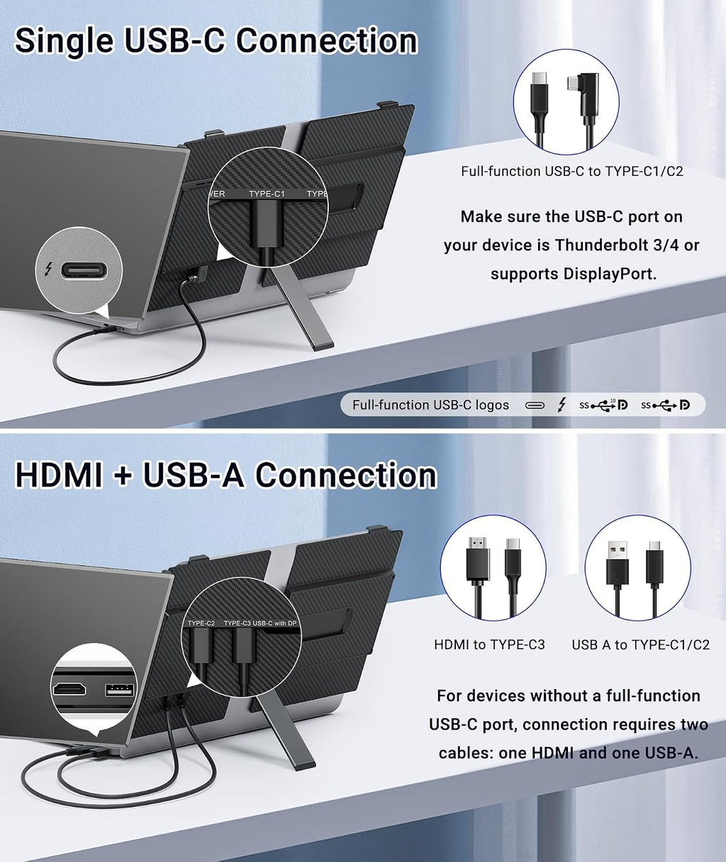 Laptop Screen Extender, 14' FHD 1080P Portable Monitor for Laptop, 1.3lbs Ultra-Light Dual Monitor, USB-C Plug & Play Travel Monitor Extender for 13'-17' Windows/Mac/Android/Chrome
