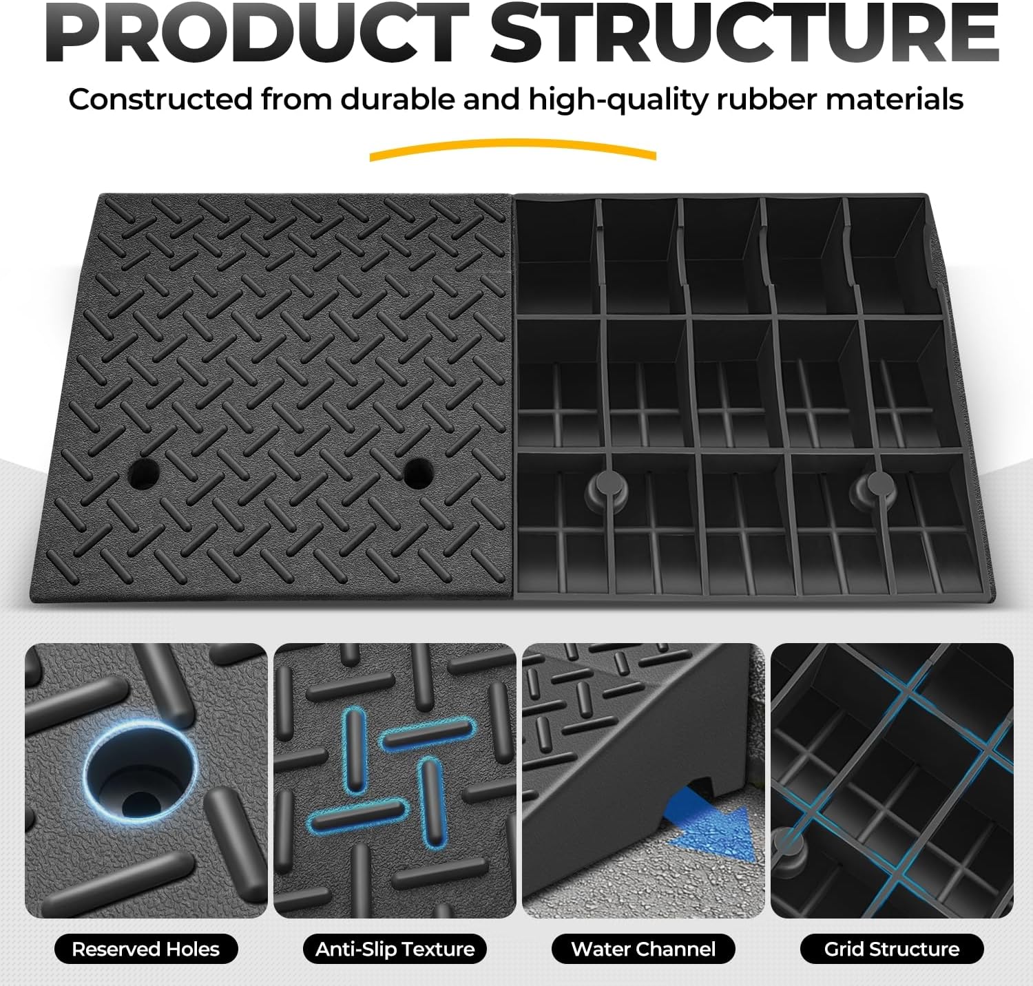 Auto Dynasty Rubber Curb Ramps, 7' Lift Height Curbside Driveway Ramp, 4410 LBS/2T Capacity Sidewalk Curb Ramp for Cars Trucks Bikes Motorcycles Wheelchairs, 2 Pack