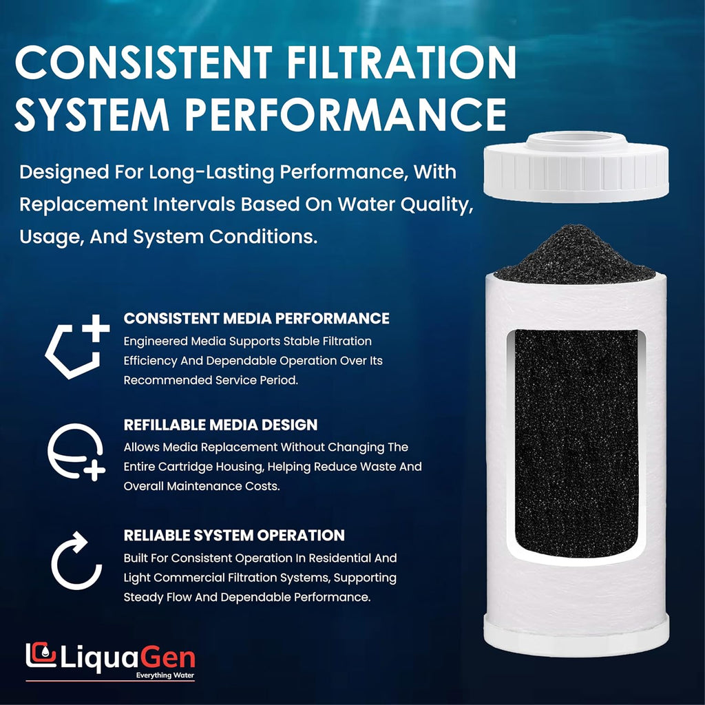 LiquaGen Bone Char Water Filter Replacement Cartridge – Helps Reduce Fluoride – Universal Refillable Filter for Whole House & Drinking Water – 2.5x10, 2.5x20, 4.5x10, 4.5x20 (4, 4.5' x 10')