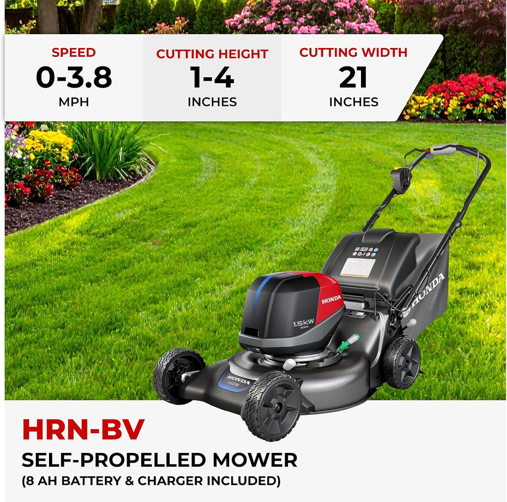 Honda HRN-BV 21-Inch Walk Behind Battery Powered Lawn Mower, Variable Speed Self Propelled Lawn Mower with 1.9 Bushel Capacity, Easy-Off Grass Bag, Clean Cuts in Thick and Tall Grass (HRN216YXBVKA4)