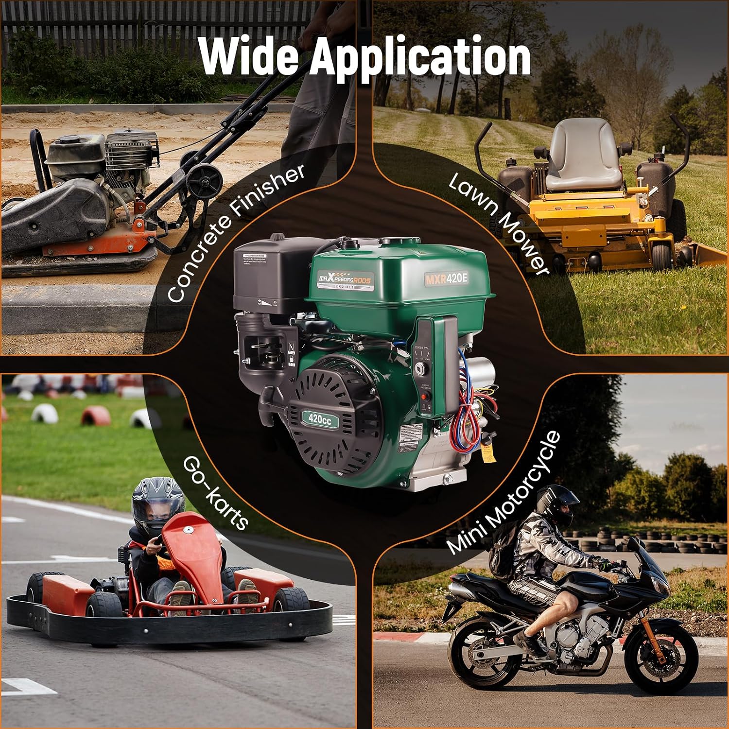 maXpeedingrods 15HP 420cc Gas Engine, Electric Start 4 Stroke OHV Horizontal Gasoline Engine, Shaft 1' (25.4mm) Diameter, Shaft 1/4' Keyway, for Go-Karts Log Splitters Compressors Lawn Mowers
