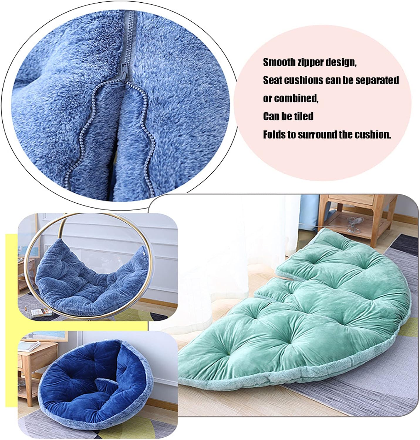 HUHJYUGE Swing Chair Cushion Seat Pads, Hanging Chair Cushion Only, Hanging Hammock Chair Cushion, Replacement, Not-Slip, Foldable, Skin-Friendly, for Indoor Outdoor Courtyard