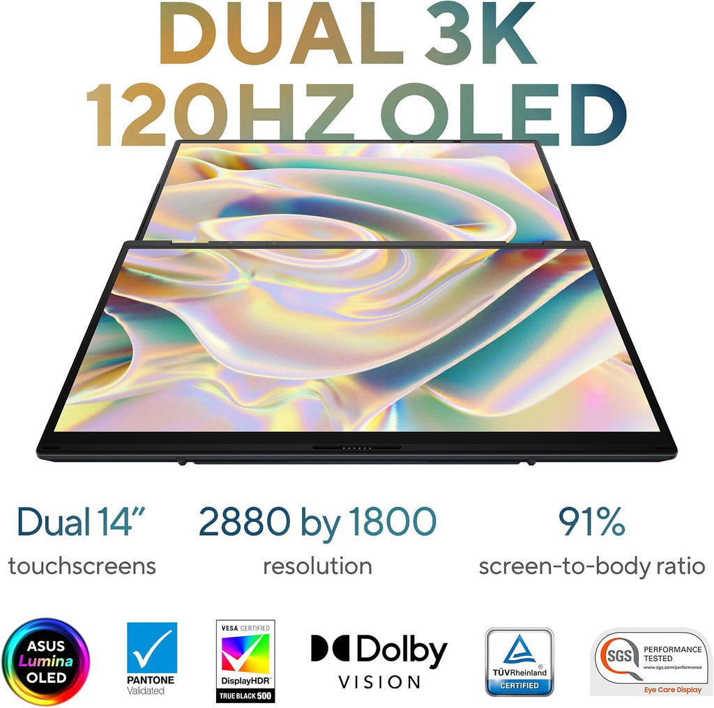ASUS Zenbook Duo Dual 14' OLED WQXGA+ 120Hz Notebook Intel Core Ultra 9 185H 32GB RAM 1TB SSD Intel Arc Graphics Inkwell Gray