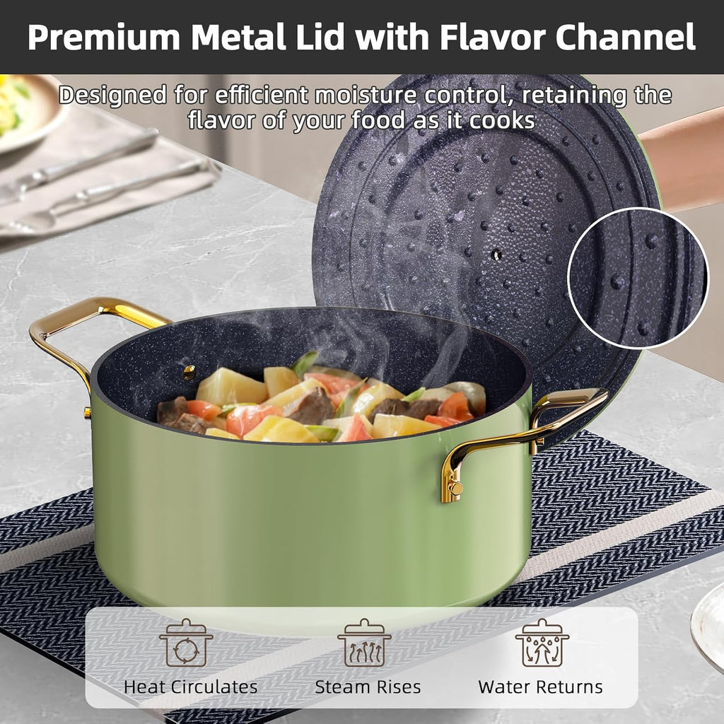 Nuwave Lux LE 13-Pc Cookware Set with Elegant Gold Handle, Diamond Infused Ceramic Non-Stick, PFAS Free, Premium Metal Lids, Ergonomic Stay-Cool Handles, Induction Ready & Compatible w/All Cooktops