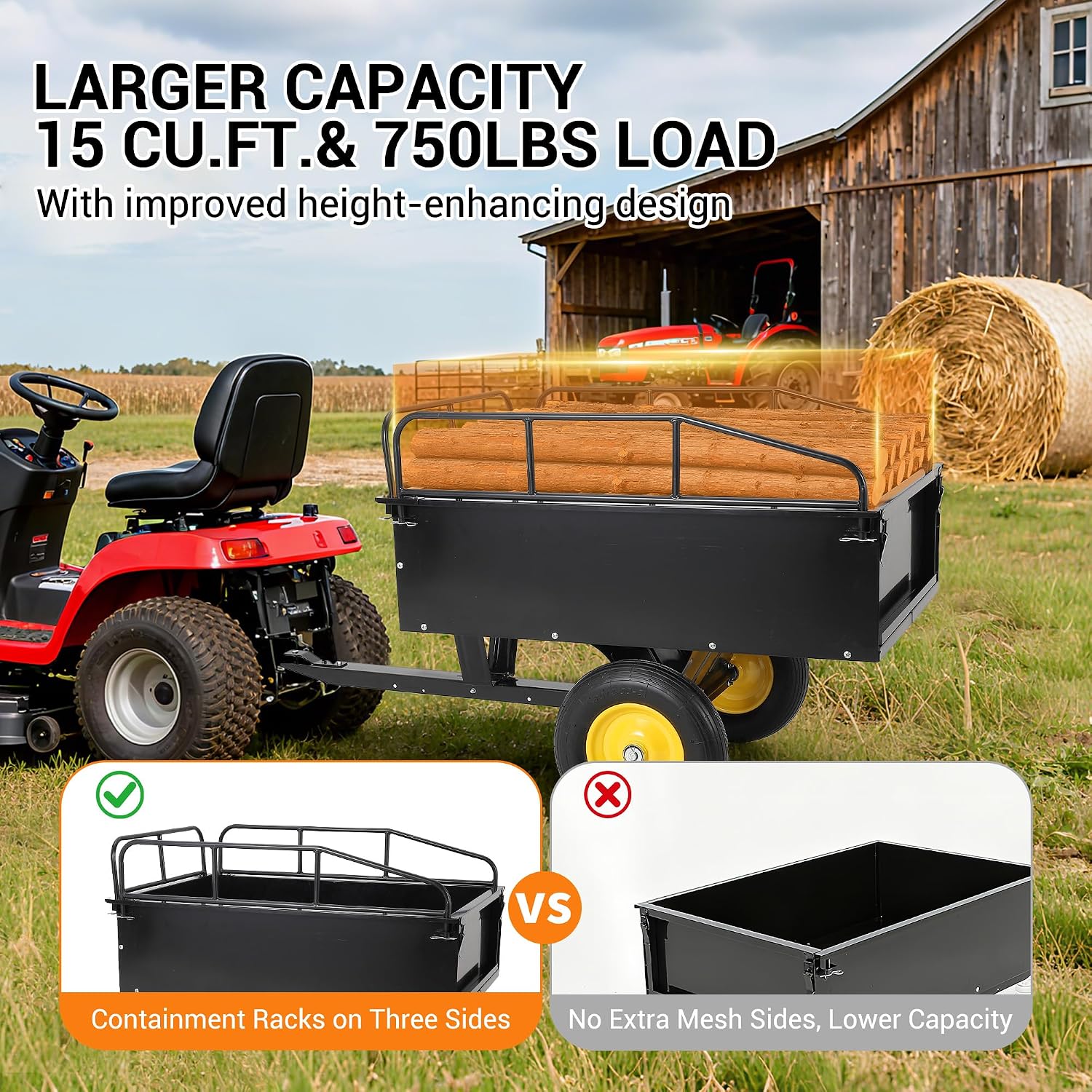 GAOMON Heavy Duty ATV Trailer Tow Behind Dump Cart, 17 Cu.Ft. 750Lbs Capacity, Pull Behind Steel Yard Wagon Dump Trailer for Tractor Lawn Mower Garden