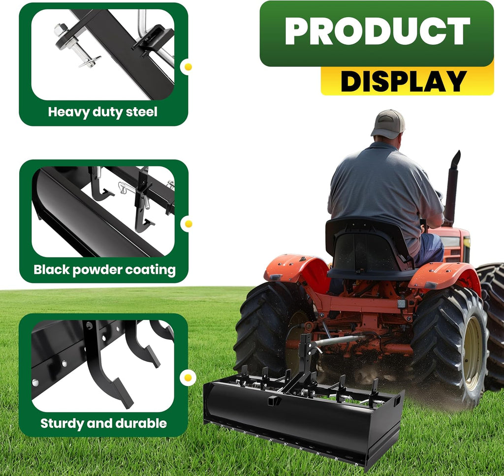 ECOTRIC 55' 3-Point Box Scraper Compatible with CAT-0 Garden Lawn Mower Tractor w/Adjustable Blade for Gravel Snow Landscaping Construction Agriculture