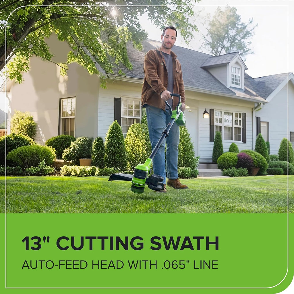 Greenworks 40V 13' 2-in-1 Cordless String Trimmer/Edger, Auto Feed Line, Rotating Head, Lightweight Weed Wacker, 20 Plastic Blades + Blade Cover, Battery Sold Separately
