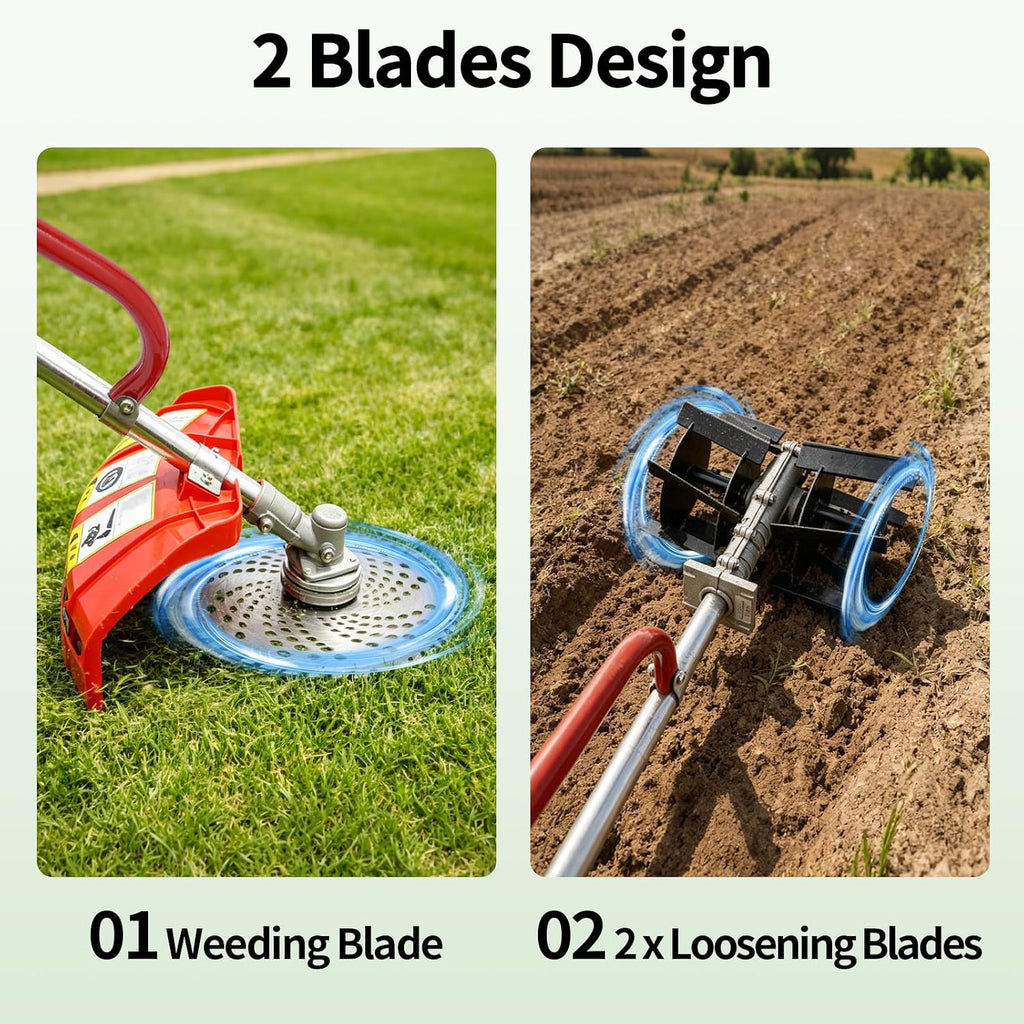 2 Stroke 49CC Gas Walk Behind Brush Cutter, Gas Powered Hand Push Lawn Mower, Brush Mower Gasoline Brush Broom Sweeping Machine, Gas Brush Cutter String Trimmer for Yard