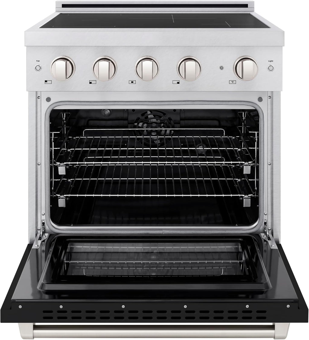 ZLINE 30 in. 4.2 cu. ft. Paramount Induction Range with 4 Element Cooktop and Electric Convection Oven in Satin Stainless Steel with Black Matte Door (SINRS-BLM-30)