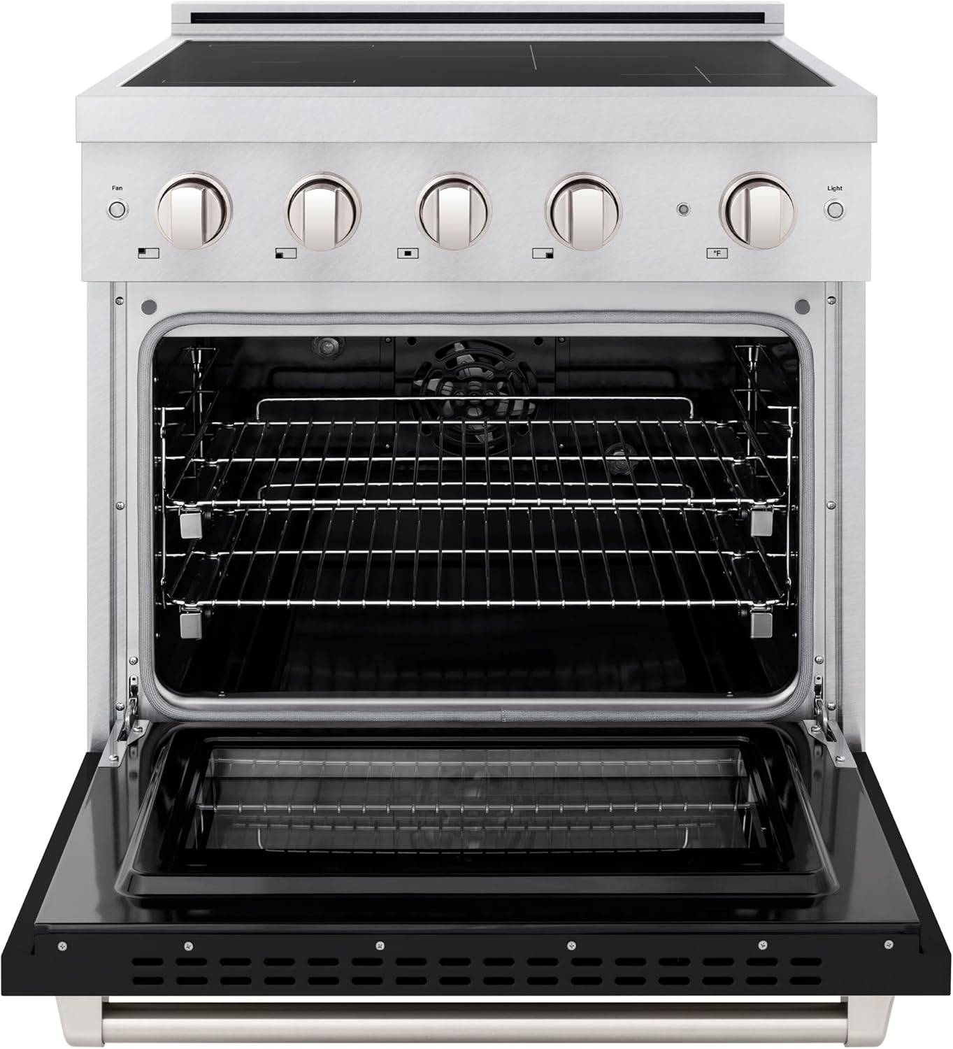 ZLINE 30 in. 4.2 cu. ft. Paramount Induction Range with 4 Element Cooktop and Electric Convection Oven in Satin Stainless Steel with Black Matte Door (SINRS-BLM-30)
