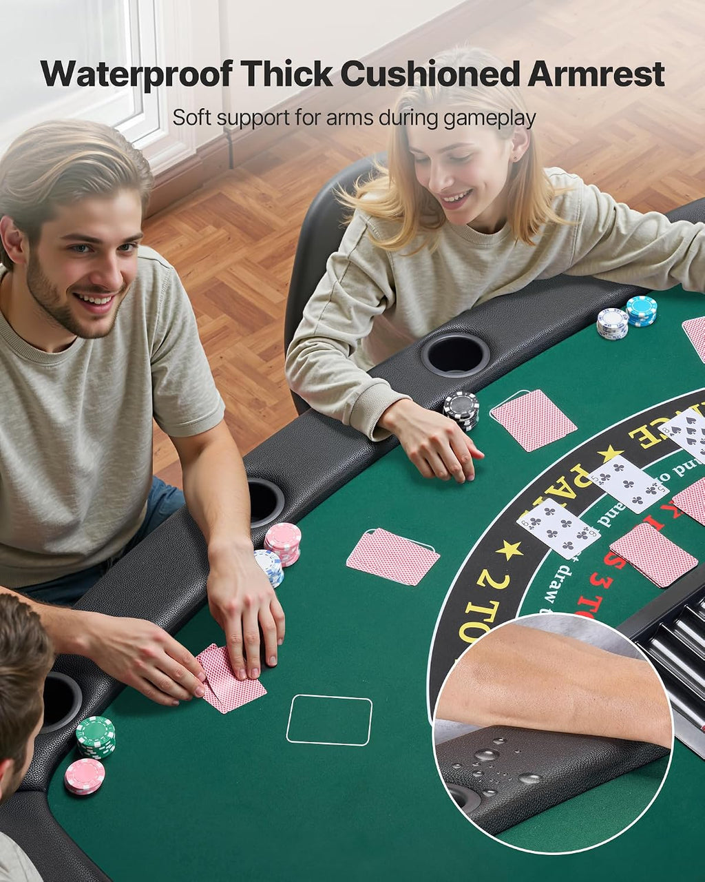 VEVOR Foldable Poker Table, 7 Player 72 in Folding Casino Leisure Table with Padded Rails & Cup Holders, Semi-Oval Portable Game Tables with Felt & Metal Legs, for Texas Hold'em Game and Blackjack