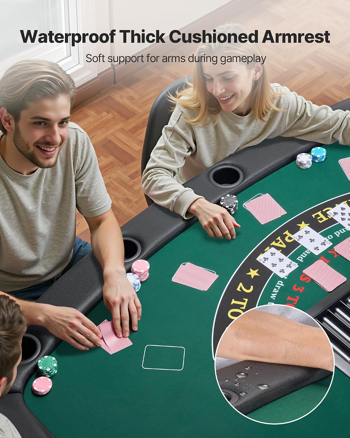 VEVOR Foldable Poker Table, 7 Player 72 in Folding Casino Leisure Table with Padded Rails & Cup Holders, Semi-Oval Portable Game Tables with Felt & Metal Legs, for Texas Hold'em Game and Blackjack
