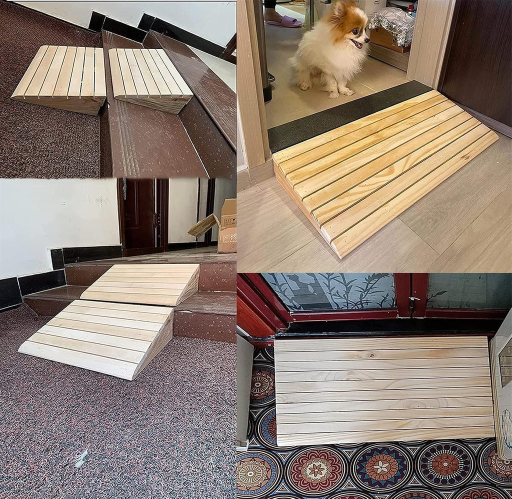 Portable Driveway Ramp 4 5 6 7 Inch Rise Wooden Wheelchair Ramp for Front Door Home, Anti Slip Auxiliary Transition Ramps Threshold Doorway Steps Garden(40x75x10cm/15.7x29.5x4in)