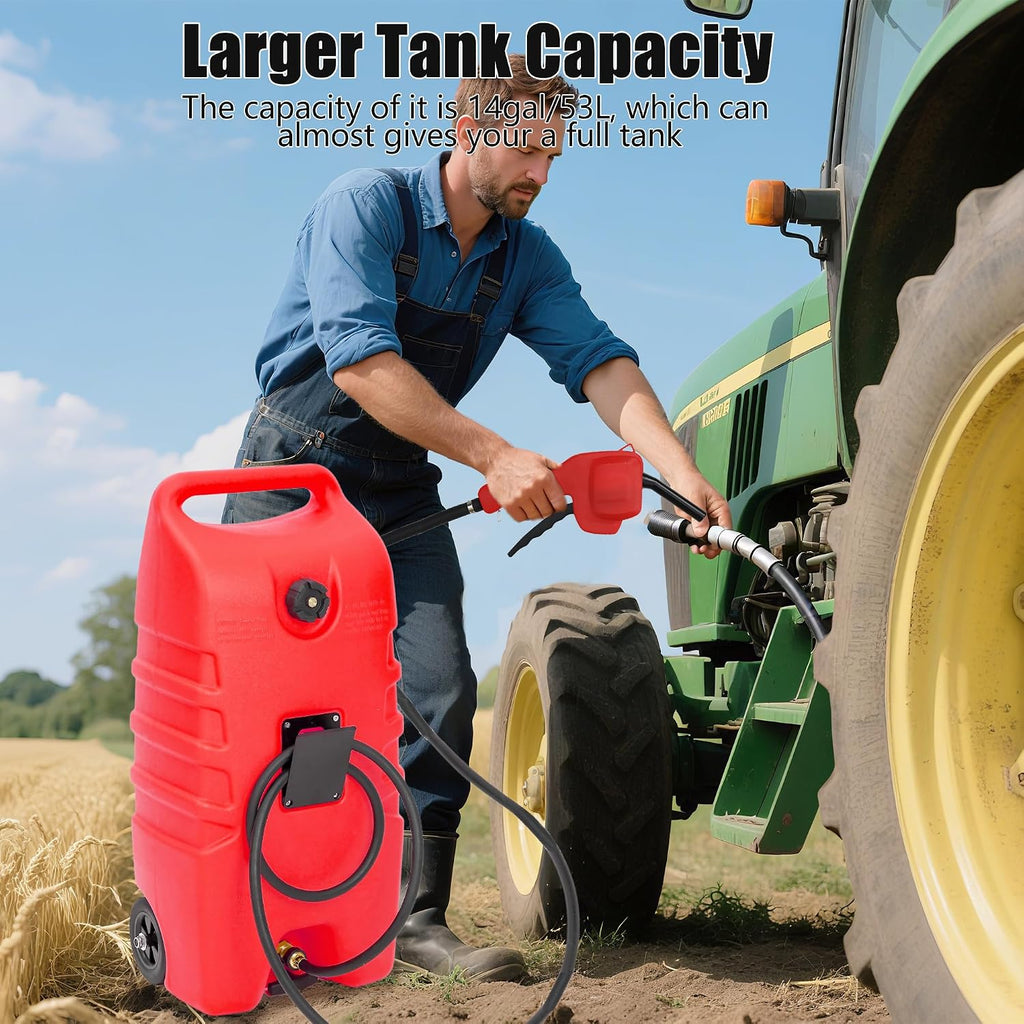 Garvee 14 Gallon Gas Caddy, 57L Portable Fuel Tank and Fuel Transfer Pump with 10-Foot Hose for Lawn Mower, Farm, Marine, and Home Use