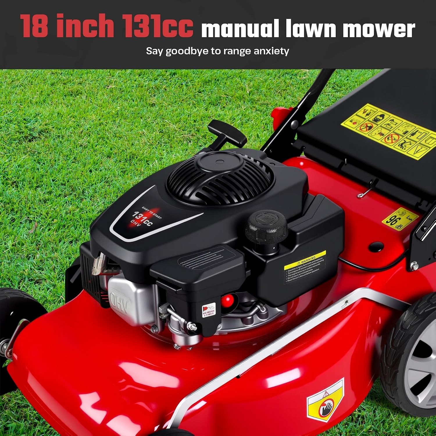 3-in-1 Self-Propelled Gas Push Lawn Mower, 131cc Walk-Behind Lawn Mower with 50L Grass Catcher | Mulch, Bag, Side-Discharge | Big Wheels & Rear-Wheel Drive for Yard Patio Garden, Weed Wacker