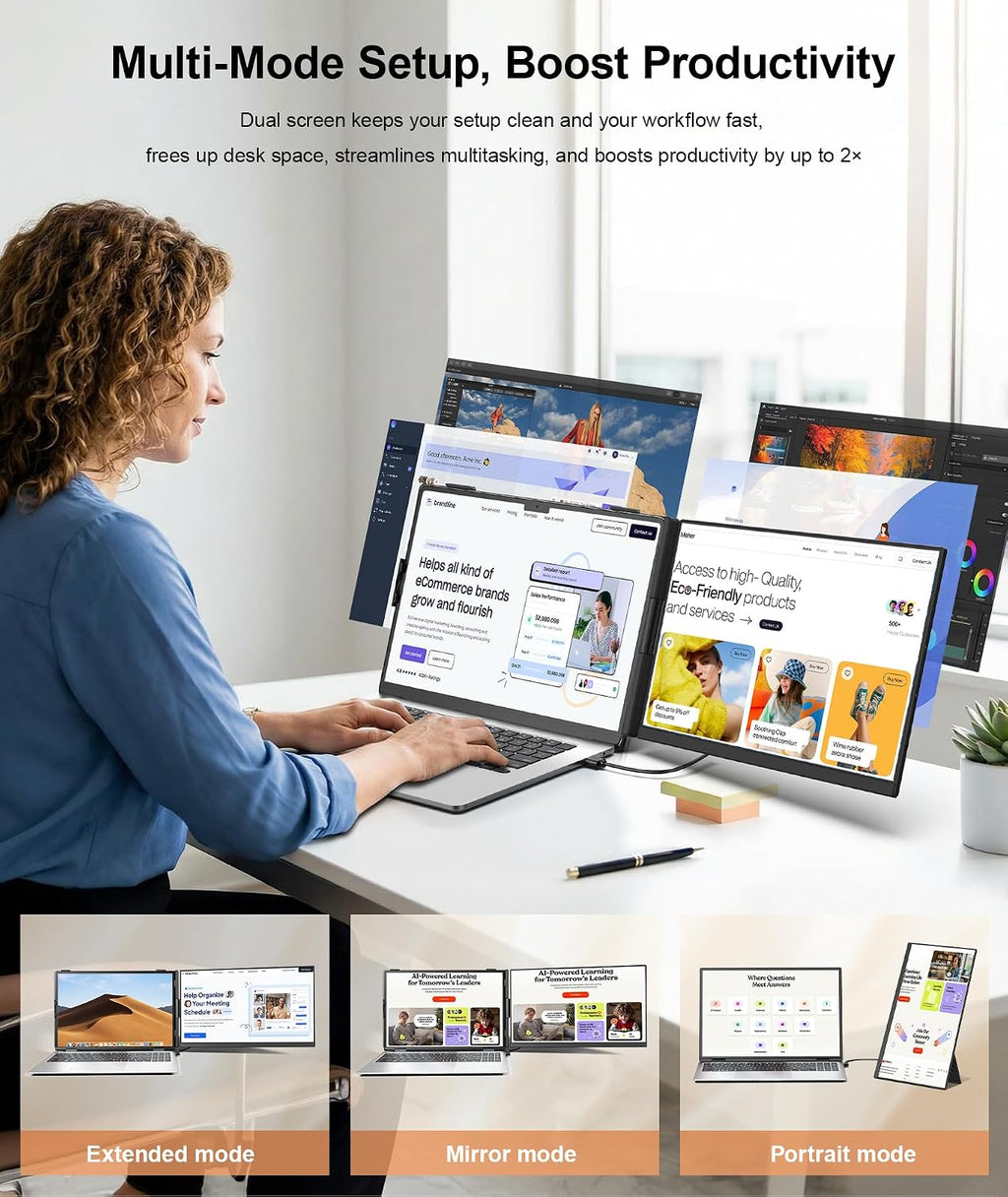 15.6' Laptop Screen Extender, Ultra-Slim FHD 1080P Portable Monitor, Detachable Dual Monitor Travel & Remote Work, Plug and Play for 13'-17.3' Laptops, for Windows/Mac/Android/Chrome