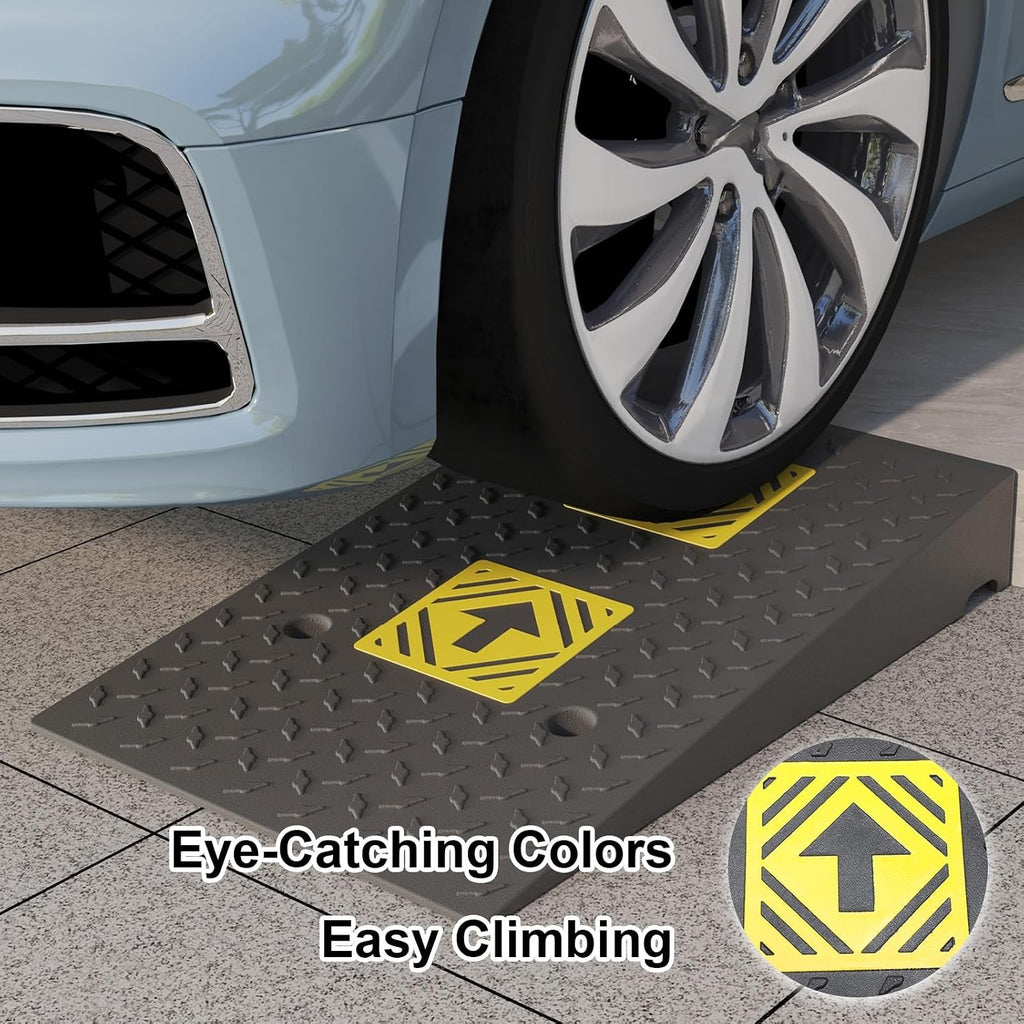 Heavy Duty 6614lb/3000kg Curb Ramp, Non-Slip Surface, Threshold Ramp with Yellow Arrow, Suitable for Car, Motorcycle, Bike, Wheelchair(80 * 50 * 18cm/31 * 20 * 7in)