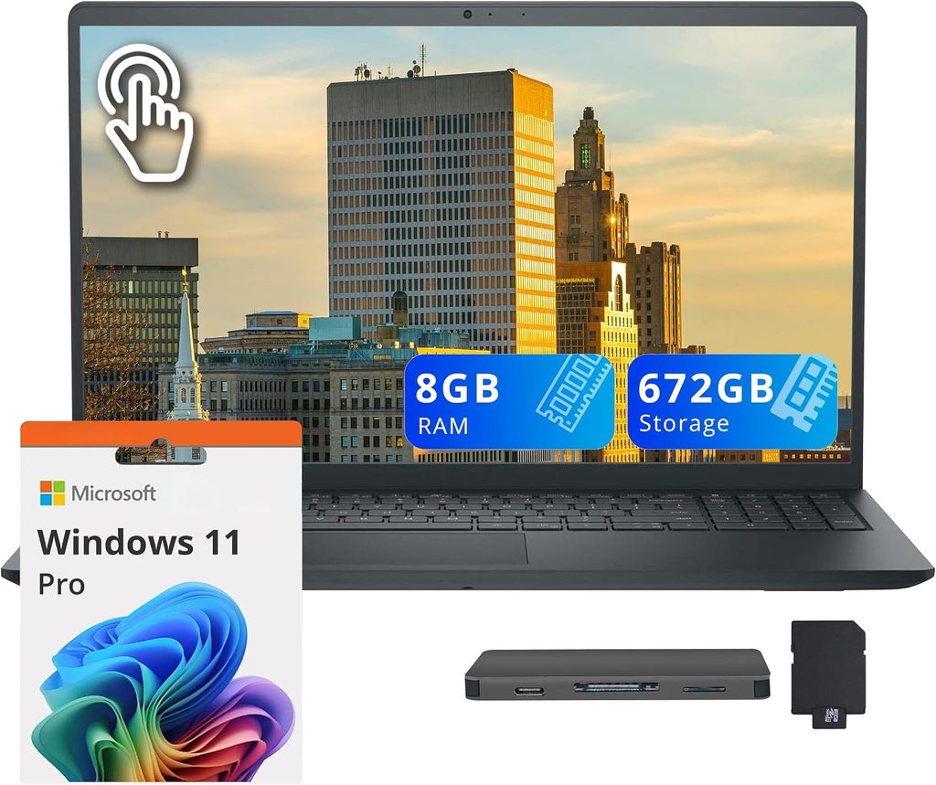 Dell Inspiron 15.6' FHD Touchscreen Laptop, Intel i5-1334U, 8GB RAM, 672GB Storage (512GB SSD + 160GB Docking Station Set), Intel UHD Graphics, Number Pad, 720p Webcam, Win 11 Pro, Black