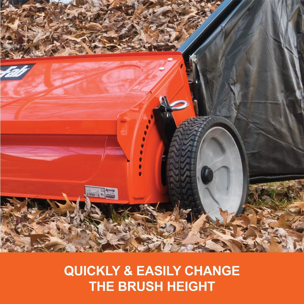 Agri-Fab 45-0492 44' Tow-Behind Lawn Sweeper, 28 cu. ft Hopper Bag Capacity; Leaf & Grass Catcher, with Adjustable Brush Height and Dump From Seat Handle