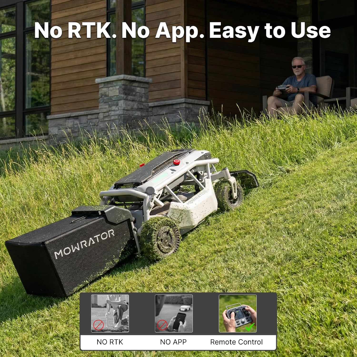 Mowrator S1 2WD 18Ah Remote Control Lawn Mower, 45% (24°) Slope, Spring to Fall Yard Care, with Leaf Shredding Vacuum, 21' Width, 1.8–4.6' Cutting Height, Up to 1.12 Acres