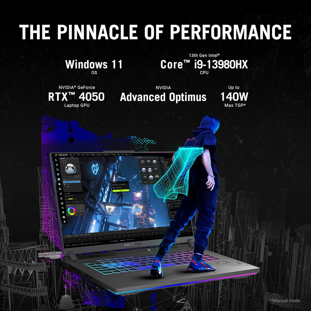 ASUS ROG Strix G16 (2023) Gaming Laptop, 16â€ Nebula Display 16:10 QHD 240Hz, GeForce RTX 4050, Intel Core i9-13980HX, 16GB DDR5, 1TB PCIe SSD, Wi-Fi 6E, Windows 11, G614JU-ES94,Eclipse Gray