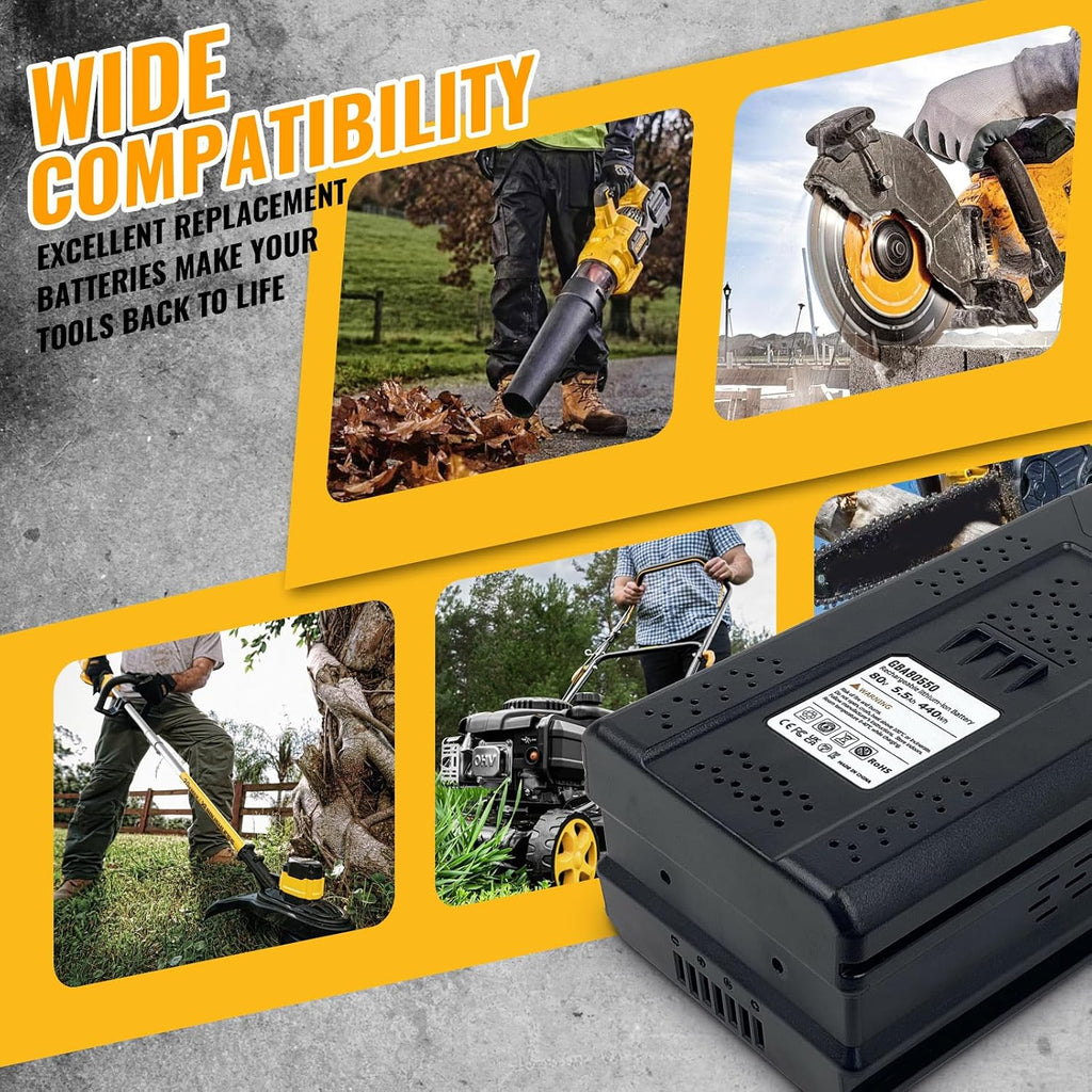 80V 5.5Ah Replacement Batteries Compatible with Greenworks 80V Battery for GBA80200 GBA80250 GBA80400 GBA80500 Lawn Mower Chainsaw 80 Volt Series Cordless Power Tools