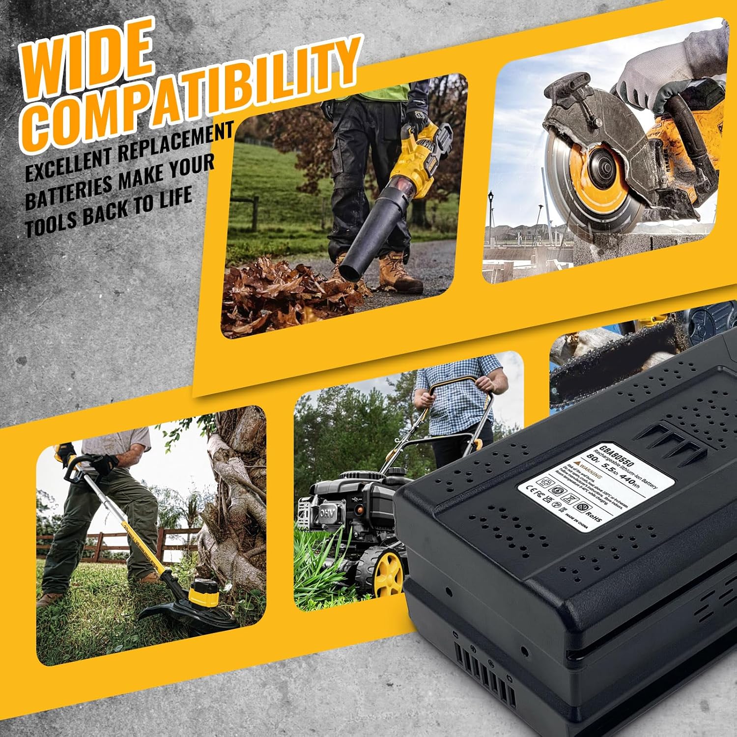 80V 5.5Ah Replacement Batteries Compatible with Greenworks 80V Battery for GBA80200 GBA80250 GBA80400 GBA80500 Lawn Mower Chainsaw 80 Volt Series Cordless Power Tools