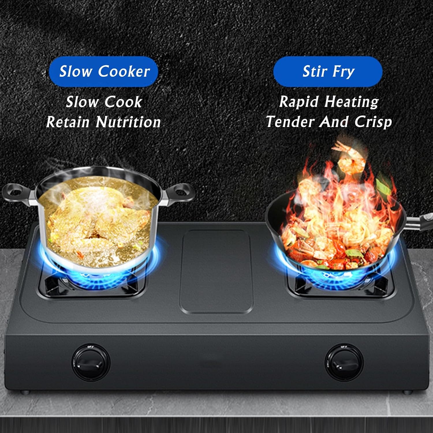 Propane Stove,2 Burners Portable Propane Stove,17742.4BTU High Power Stainless Steel Gas Cooktop for Kitchen Outdoor RV and Apartments(black) (Color : NG)