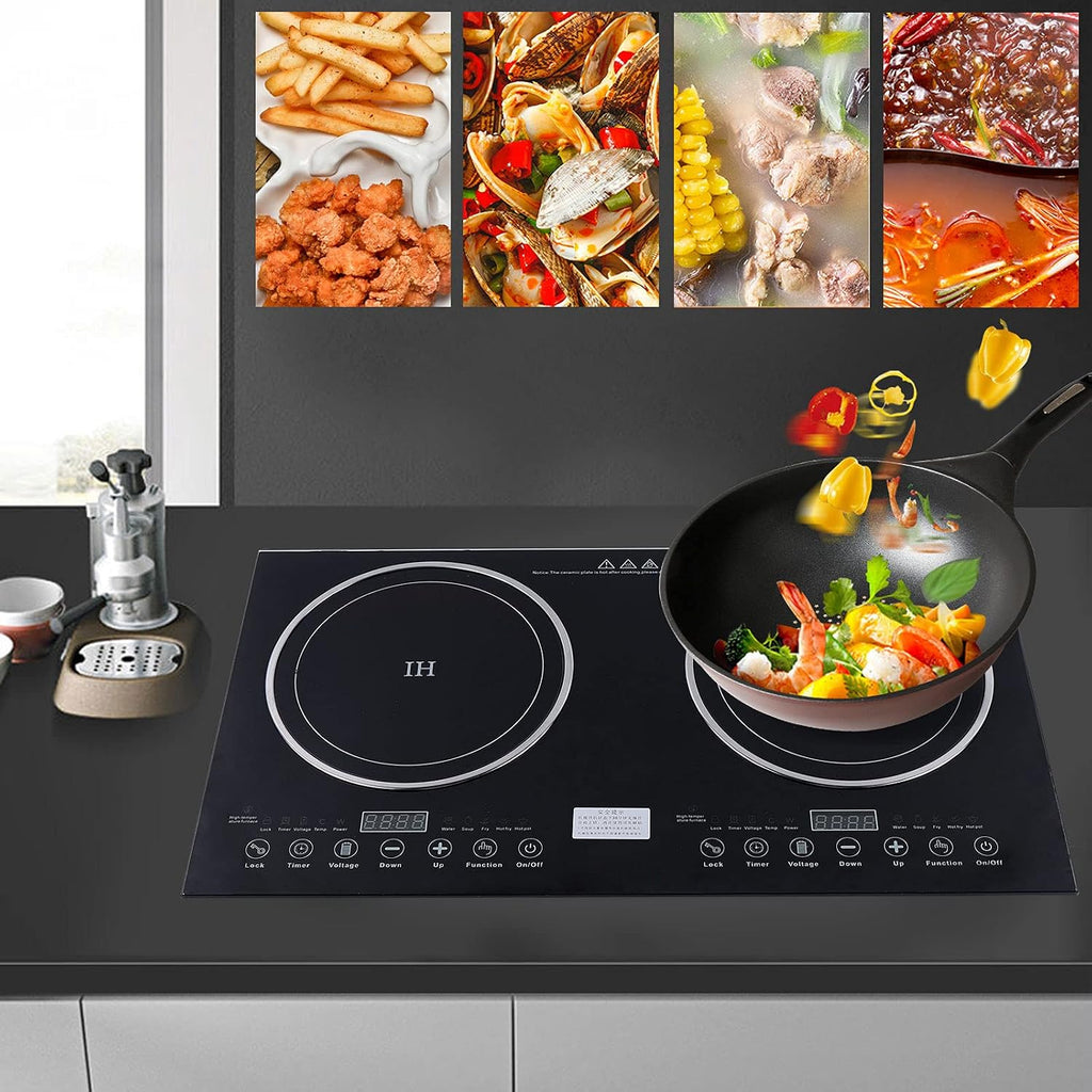 Double Induction Cooktop, 1200W+1400W Electric Cooktop with 2 Burner&Timer, Portable Countertop Burner with LED Sensor Touch Screen
