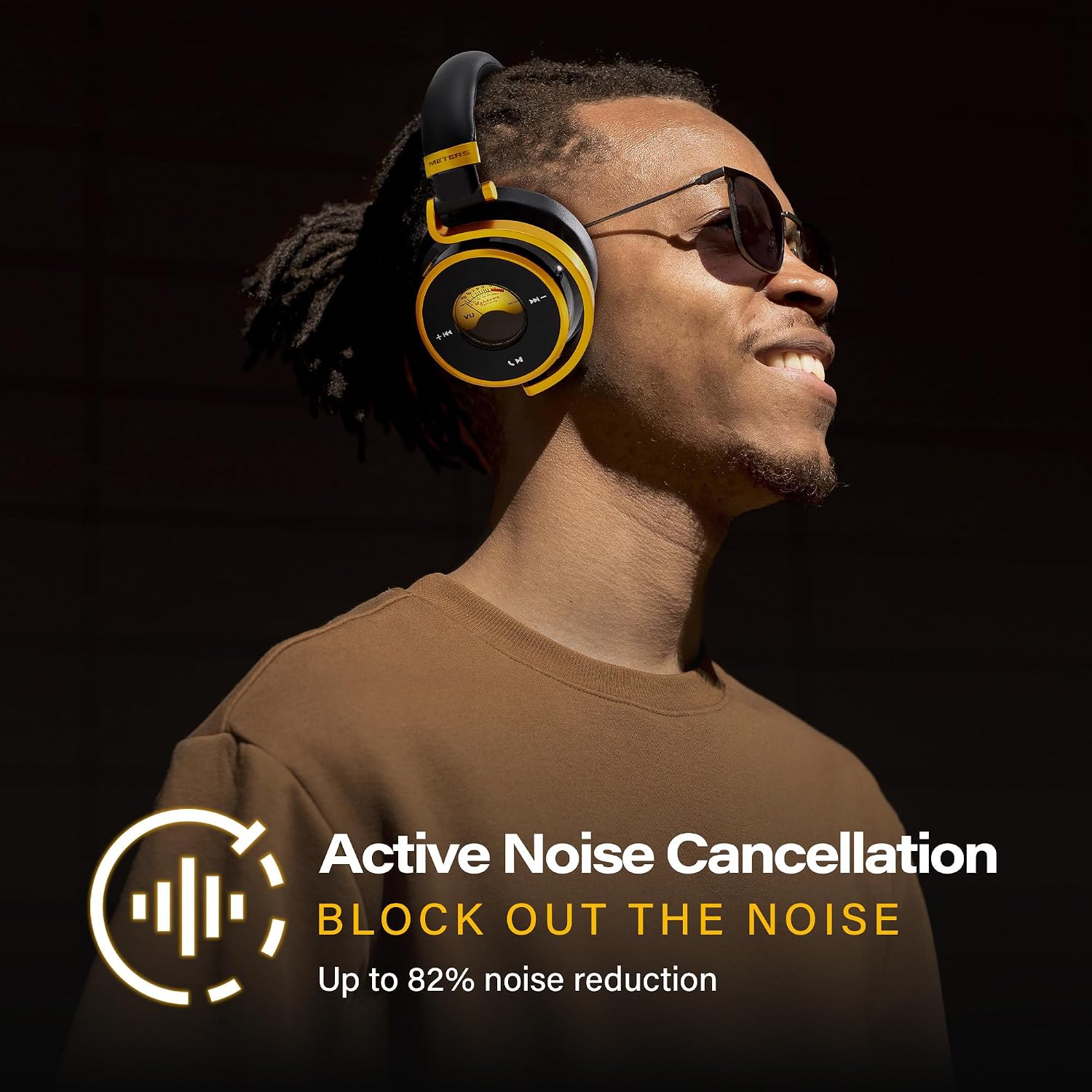 Meters OV-1-B-C Over-Ear Wireless Headphones with Active Noise Cancellation - Studio-Quality Sound with 16-Hour Playback & VU Display - Bluetooth 5.0, App-Controlled, 40mm Drivers (Jamaica)