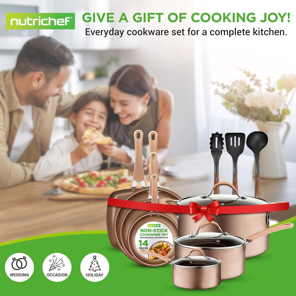 NutriChef 14-Piece Pots and Pans Set Non Stick – Induction Cookware Set, PFAS-Free Nonstick Cookware for All Cooktops, Includes Kitchen Utensils
