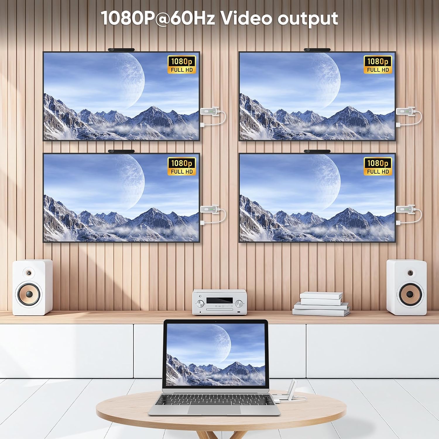 Wireless HDMI Transmitter and 4 Receivers, Up to 6 RXs,No Hot, 150M/500FT, Plug & Play,2.4/5GHz Wirelessly Casting Content to Multiple Screens, Wireless HDMI Splitter for TV/Projector/Laptop (Sliver)