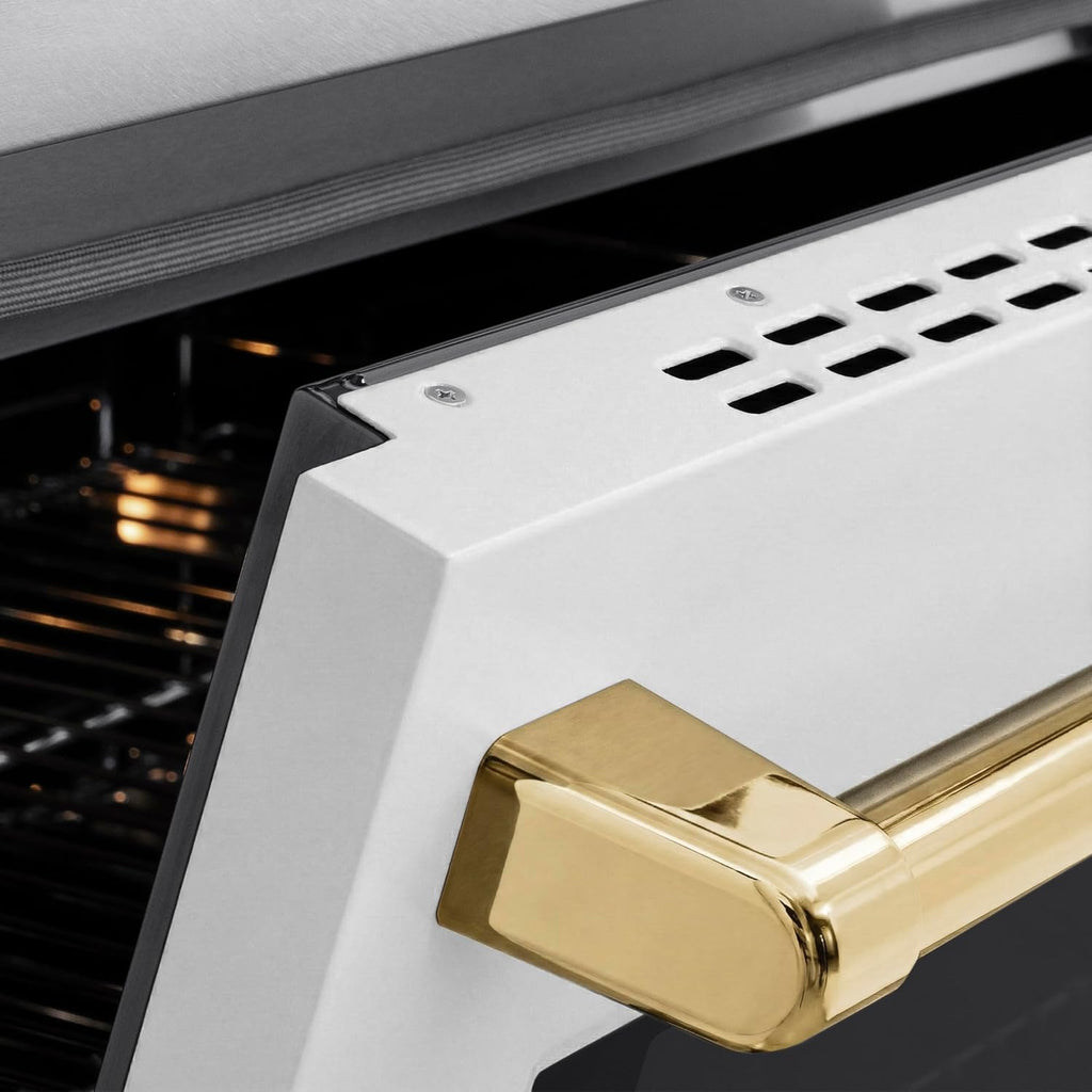 ZLINE Autograph Edition 30 in. 4.2 cu. ft. Paramount Induction Range with 4 Element Cooktop and Electric Convection Oven in Satin Stainless Steel with White Matte Door and Polished Gold Accents