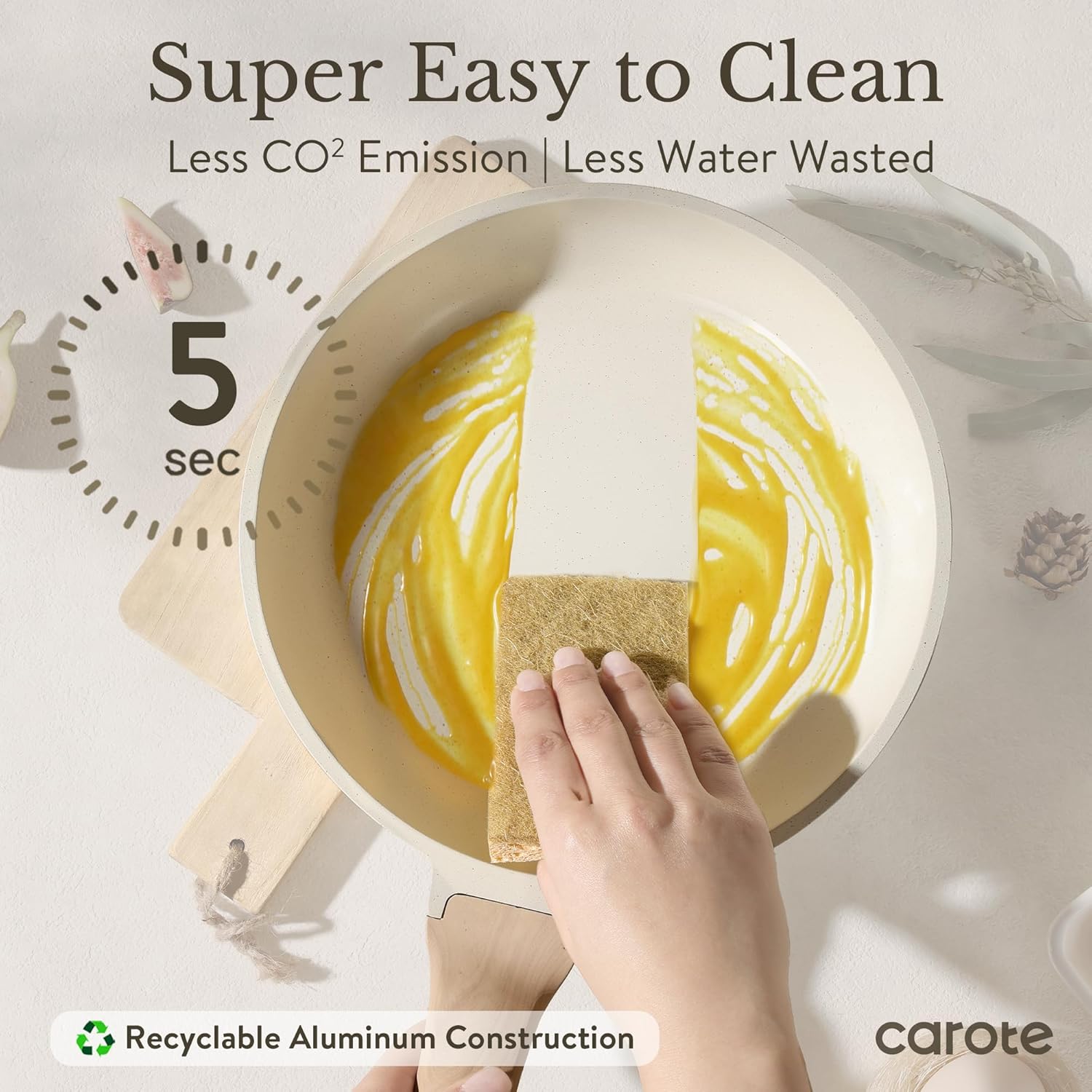 CAROTE ICE 35pcs Pots and Pans Set, Nonstick Cookware Sets, White Granite Induction Cookware with Kitchen Knife Set