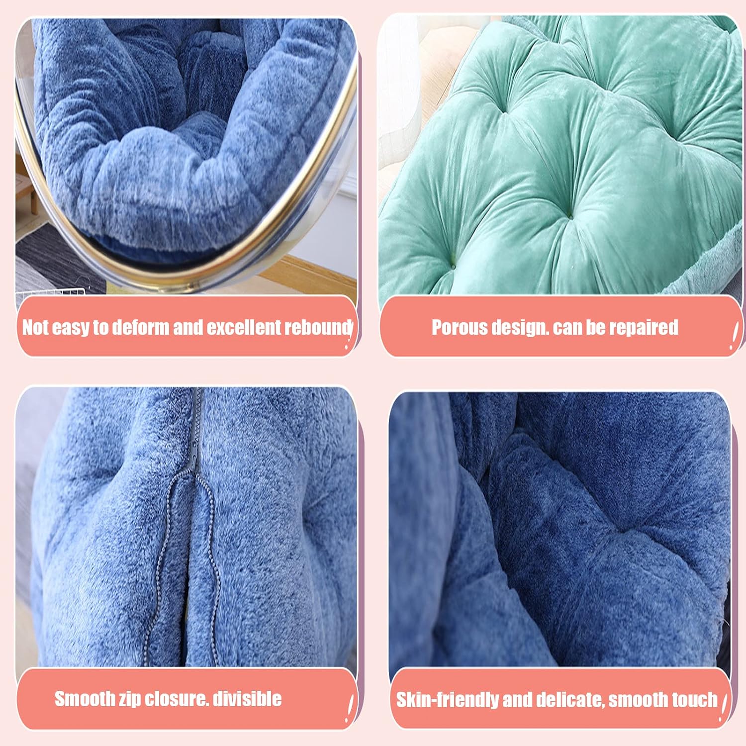 HUHJYUGE Swing Chair Cushion Seat Pads, Hanging Chair Cushion Only, Hanging Hammock Chair Cushion, Replacement, Not-Slip, Foldable, Skin-Friendly, for Indoor Outdoor Courtyard