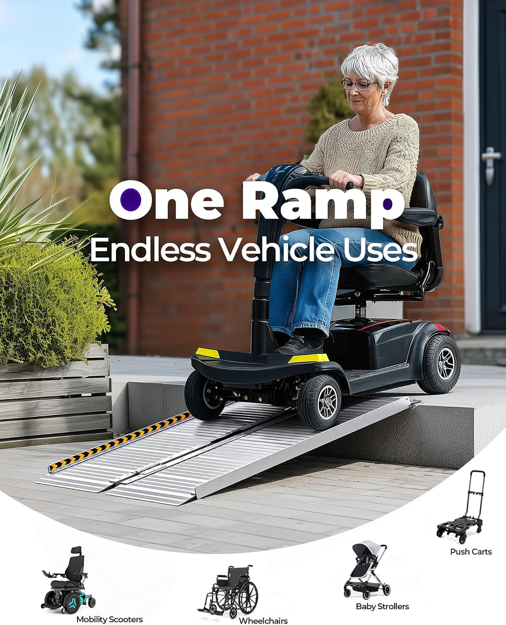 FACHNUO Portable Wheelchair Ramp 4FT, Non-Skid Aluminum Folding Threshold Ramp, Handicap Ramps for Wheelchairs for Home Steps/Doorways/Stairs/Curbs/, Scooter Ramp for Car, 800lbs Weight Capacity