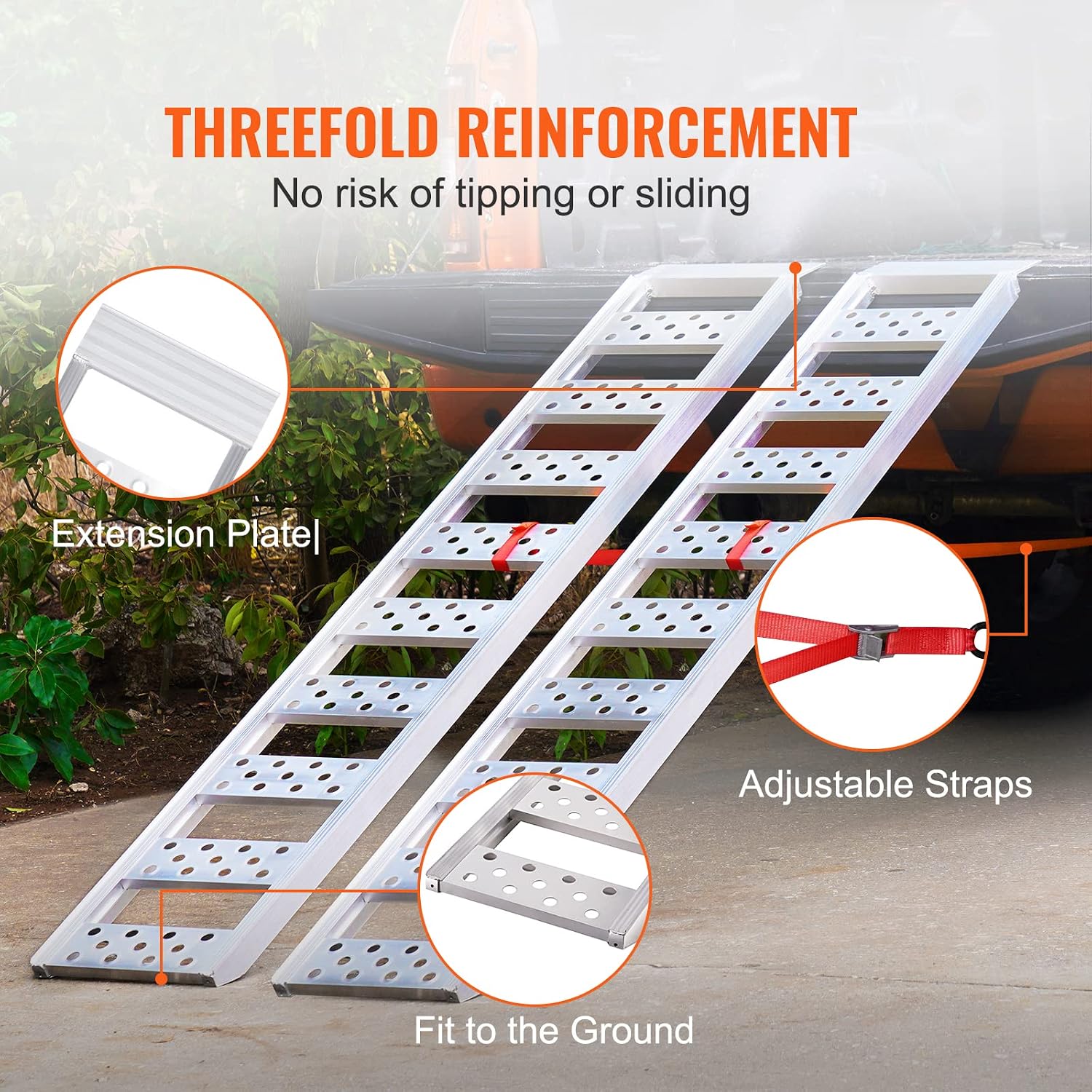 VEVOR Aluminum Ramps, 1250lbs, Straight Ramp with Treads and Load Straps, Portable Loading Ramp for Motorcycles, ATVs, Trucks, Lawn Mower, Dirt Bike, Garden Tractor, 78' L x 12' W, 2Pcs