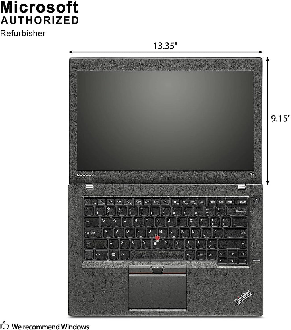 Lenovo ThinkPad T450 14in HD Business Laptop Computer, Intel Dual-Core i5-5300U Up to 2.9GHz, 8GB RAM, 256GB SSD, HDMI, 802.11ac WiFi, Bluetooth, Windows 10 Professional (Renewed)