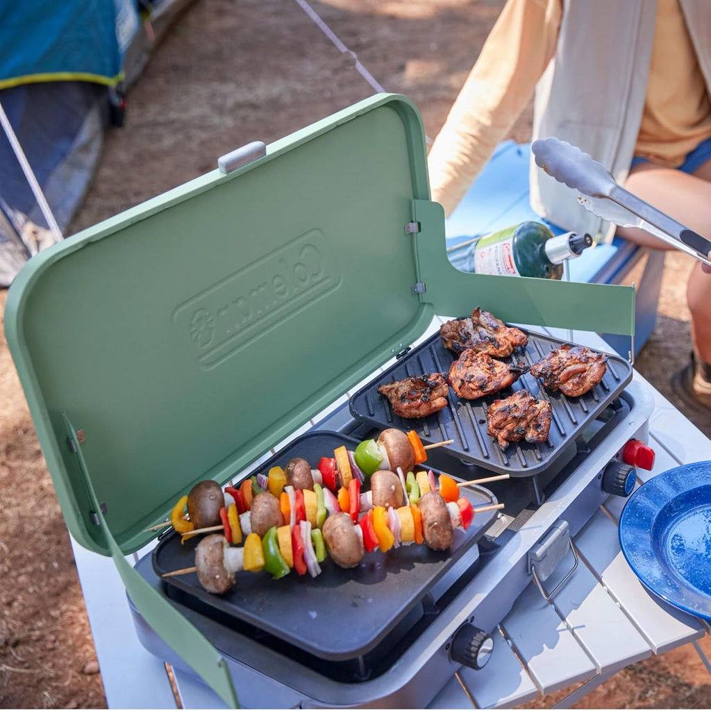 Coleman Cascade 3-in-1 Outdoor Camp Stove, Portable Cooktop with Included Cast-Iron Grill & Griddle Accessories, 24,000 BTUs of Power for Camping, Tailgating, Grilling