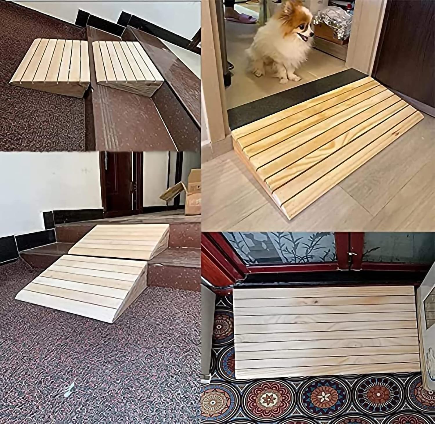 2' 3' 4' 5' 6' Riseanti-Slip Surface Portable Mobile Lightweight Wooden Threshold Ramps, 660Lbs Capacity, for Home/Front Door/Yard/Doorways(15.2x13.8x5.5inch/38.8x35x14cm)